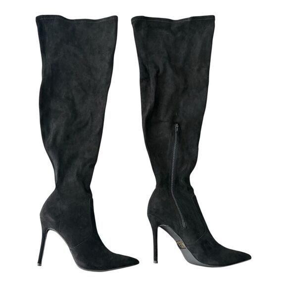 Shoe Dazzle Ysabella Over The Knee Heeled Black Boots Women's Size 10 D Wide - Picture 1 of 10